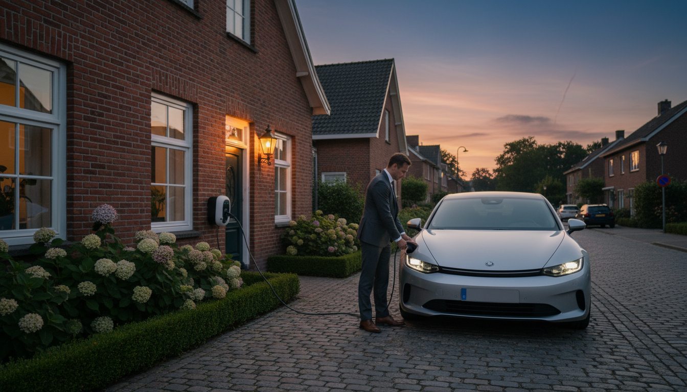 laadpaal in gebruik door huiseigenaar in de zomer